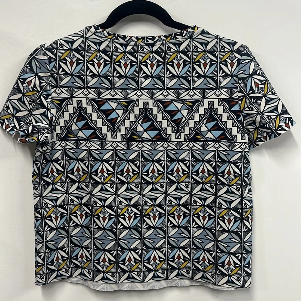Tory Burch Multicolor Geometric Print Ponte Cropped Shirt Medium S